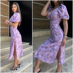 Сукня міді з коротким рукавом колір бузок 437, Колір: Бузок, Розмір: s-m, фото 