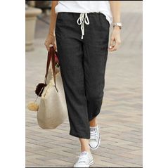 Женские брюки летние из льна цвет черный 3218, Цвет: Черный, Размер: 42-46 UKR (One size), фото 