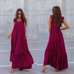 Красивый длинный сарафан свободного кроя бордо 1313/1314, Цвет: Малиновый, Размер: S-M (42-44 UKR), фото 