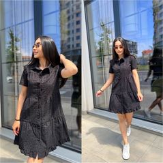 Сукня-сорочка коротка колір чорний 6091, Колір: Чорний, Розмір: s-m, фото 