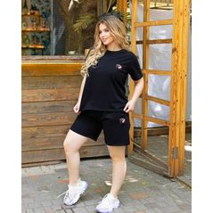 Жіночий спортивний костюм шорти та футболка колір чорний 2020, Колір: Чорний, Розмір: 48-50, фото 