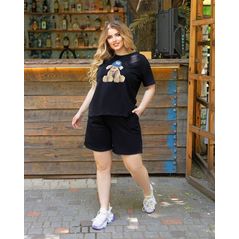 Жіночий спортивний костюм шорти та футболка колір чорний 2021, Колір: Чорний, Розмір: 48-50, фото 