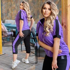 Женский летний костюм большого размера кофта и шорты цвет фиолетовый 1003, Цвет: Фиолетовый, Размер: 50-52 UKR, фото 