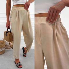 Женские летние брюки укороченные из льна цвет бежевый 396, Цвет: Бежевый, Размер: L-XL (46-48 UKR), фото 