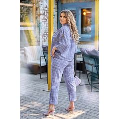 Женский костюм брючный в клетку из льна р41625/1, Размер: 50-52 UKR, фото , изображение 2