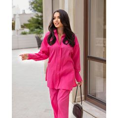 Женский летний костюм рубашка и брюки прямые цвет малиновый 00006, Цвет: Малиновый, Размер: 42-46 UKR (One size), фото 