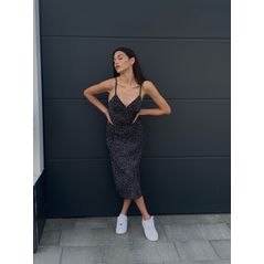 Красивое платье миди на бретельках черное 150, Цвет: Черный, Размер: 42-46 UKR (One size), фото 