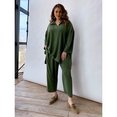 Женский костюм модный блузка и брюки укороченные цвет хаки 2312, Цвет: Хаки, Размер: 48-52 UKR (One size), фото 