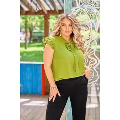 Женская блузка с коротким рукавом цвет оливка р41482, Цвет: Оливковый, Размер: L-XL (46-48 UKR), фото , изображение 2