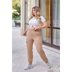 Жіночі спортивні штани великого розміру бежеві р15356.1, Колір: Бежевий, Розмір: 54-56, фото 