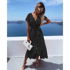 Летнее платье миди в горошек  цвет черный 1078, Цвет: Черный, Размер: S-M (42-44 UKR), фото 