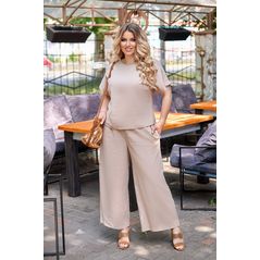 Жіночий костюм літній з блузкою колір бежевий ат50/ат51, Колір: Бежевий, Розмір: s-m, фото 