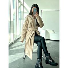 Женское кашемировое пальто светло-бежевое с подкладкой Зара, Цвет: Бежевый, Размер: S-M (42-44 UKR), фото 