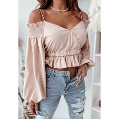 Женская блузка с длинным рукавом бежевая АК0002, Цвет: Бежевый, Размер: S-M (42-44 UKR), фото 