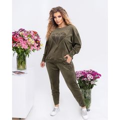 Женский велюровый костюм спортивный большого размера хаки 409, Цвет: Хаки, Размер: L-XL (46-48 UKR), фото 