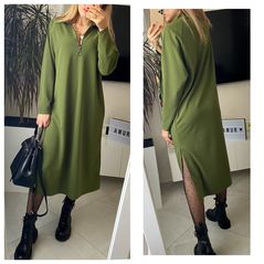 Довга сукня з довгим рукавом колір оливка 302/1302, Колір: Оливковий, Розмір: 52-54, фото 