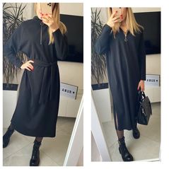 Довга сукня з довгим рукавом колір чорний 302/1302, Колір: Чорний, Розмір: 42-46, фото 