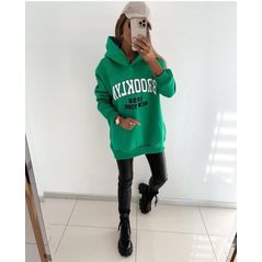 Женский худи удлиненный на флисе цвет зеленый 125, Цвет: Зеленый, Размер: 42-46 UKR (One size), фото 