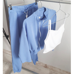 Женский спортивный костюм тройка штаны, кофта и топик цвет джинс 1951, Цвет: Джинс, Размер: S-M (42-44 UKR), фото 