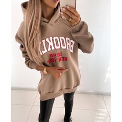Женский худи удлиненный на флисе цвет бежевый 125, Цвет: Бежевый, Размер: 42-46 UKR (One size), фото 