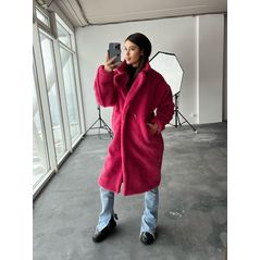 Жіноча стильна шуба еко довга малинова 30220, Колір: Малиновий, Розмір: 42-48, фото , зображення 2