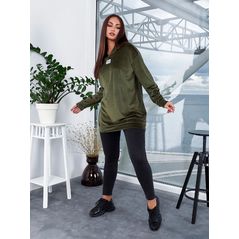 Женский велюровый худи большого размера хаки 1057, Цвет: Хаки, Размер: 48-54 UKR (One size), фото , изображение 4