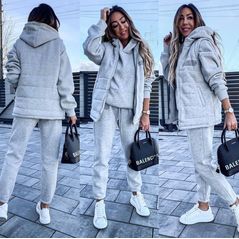 Женский спортивный костюм тройка теплый серый 2231/2232, Цвет: Серый, Размер: S-M (42-44 UKR), фото 