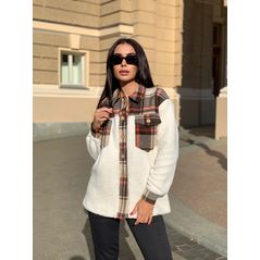 Жіноча сорочка в клітинку коричнева тепла с41573, Колір: Коричневий, Розмір: s-m, фото 