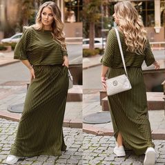 Длинное платье в полоску цвет хаки д41284, Цвет: Хаки, Размер: 50-52 UKR, фото 