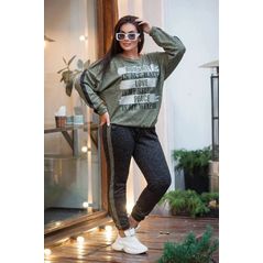 Жіночий спортивний костюм двійка прогулянковий хакі р41647, Колір: Хакі, Розмір: 46-48, фото 