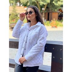 Женская куртка черная в стиле рубашка белая 1098, Цвет: Белый, Размер: S-M (42-44 UKR), фото 