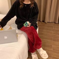 Женская пижама махровая черная 3238, Цвет: Черный, Размер: 42-46 UKR (One size), фото 