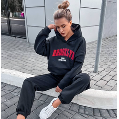 Жіночий спортивний костюм 'Brooklyn' з капюшоном та кишенею кенгуру чорний 10320, Колір: Чорний, Розмір: s-m, фото 