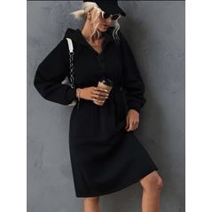 Платье теплое с капюшоном черное 350, Цвет: Черный, Размер: 42-46 UKR (One size), фото 