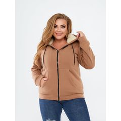 Жіноча тепла кофта на блискавці з капюшоном моко 599-5299, Колір: Мокко, Розмір: s-m, фото , зображення 4