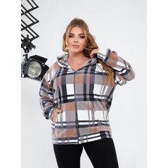 Жіноча кофта з капюшоном у клітинку колір бежевий 602-5302, Колір: Бежевий, Розмір: s-m, фото , зображення 3