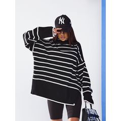 Свитер-туника свободного кроя в полоску цвет черный 5012, Цвет: Черный, Размер: 42-46 UKR (One size), фото 