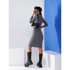 Красива сукня міді з довгим рукавом сіра 0379, Колір: Сірий, Розмір: 42-46, фото , зображення 2