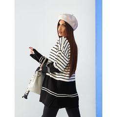 Женский свитер свободного покроя в полоску кремовый 5057, Цвет: Кремовый, Размер: 42-46 UKR (One size), фото , изображение 2