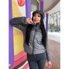 Женская короткая куртка серая эко-кожа 603, Цвет: Серый, Размер: S (42 UKR), фото , изображение 2