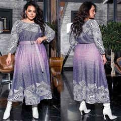 Стильное платье для полных с поясом 41649/3 -1, Размер: 50-52 UKR, фото 