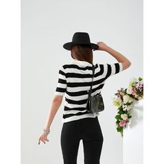 Женская кофта в полоску с коротким рукавом черная 222, Цвет: Черный, Размер: 42-46 UKR (One size), фото , изображение 2