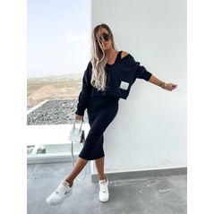 Жіночий набір кофта вільна і сукня міді колір чорний 1982, Колір: Чорний, Розмір: s-m, фото 