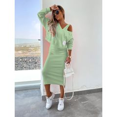 Жіночий набір кофта вільна і сукня міді колір фісташка 1982, Колір: Фісташковий, Розмір: s-m, фото , зображення 2