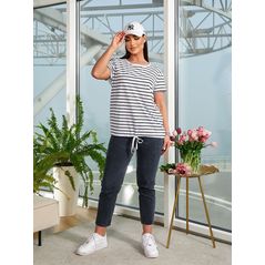 Женская футболка для полных белая в полоску 3008, фото , изображение 2