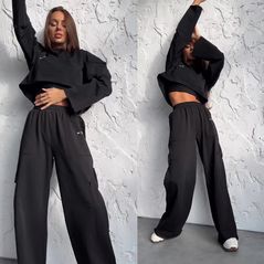 Жіночий спортивний костюм модний чорний прогулянковий 1983, Колір: Чорний, Розмір: s-m, фото 