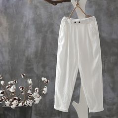 Жіночі штани літні тонкі з льону білі 1985, Колір: Білий, Розмір: s-m, фото 