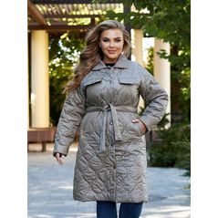 Пальто стеганое фисташковое с поясом для полных женщин 23026, Цвет: Фисташковый, Размер: 50-52 UKR, фото 