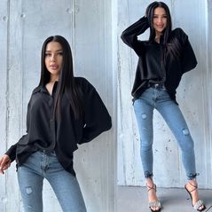 Жіноча сорочка вільного крою чорна 500, Колір: Чорний, Розмір: 42-46, фото 