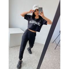 Женский спортивный костюм летний футболка и штаны цвет черный 30386, Цвет: Черный, Размер: S-M (42-44 UKR), фото 